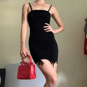 Revamped black bodycon ruched dress